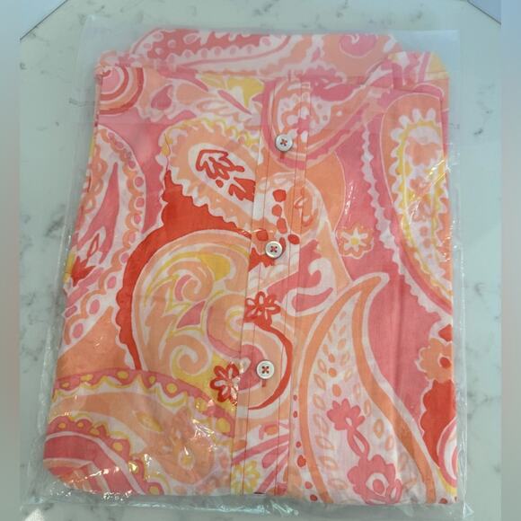 NWT / NIP Talbots Plus Button Down Collar Shirt - Pink Orange Paisley - Size 3X - Picture 2 of 3